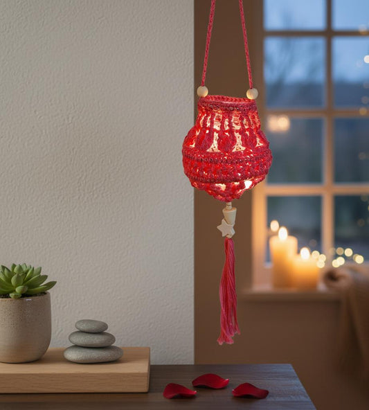 Lampion gehäkelt mit zauberhafter Lichterkette  -  "Tulipa Pink mit Sternperle"- warme Atmosphäre für dein Zuhause