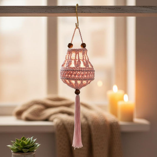 Lampion gehäkelt mit zauberhafter Lichterkette  -  "Tulipa Rosa"- warme Atmosphäre für dein Zuhause