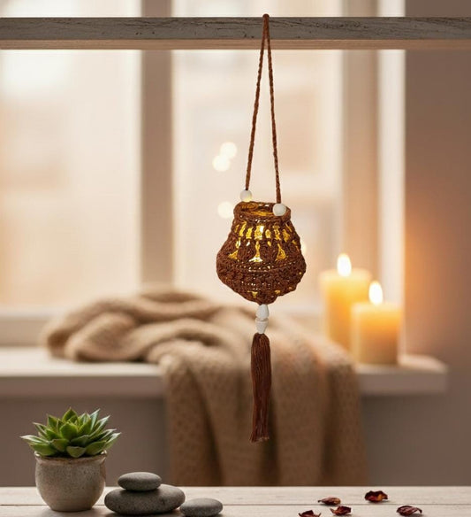 Lampion gehäkelt mit zauberhafter Lichterkette  - "Tulipa Mocca Mousse"- warme Atmosphäre für dein Zuhause