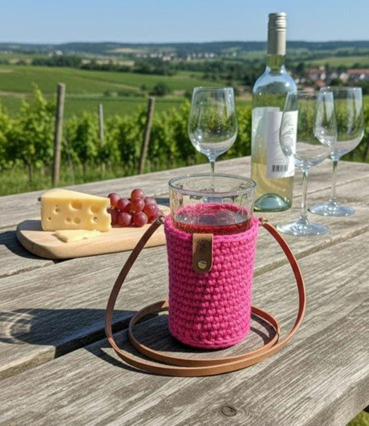 Dubbeglashalter gehäkelt "Pink" - Hände frei für Worscht, Weck & Woi!